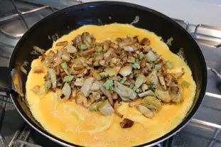 Omelette cassée champignons-artichauts
