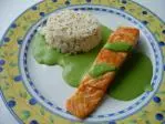 Saumon grillé à la crème de mâche
